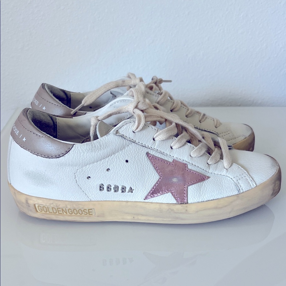 Golden Goose White Sneakers with Pink Star